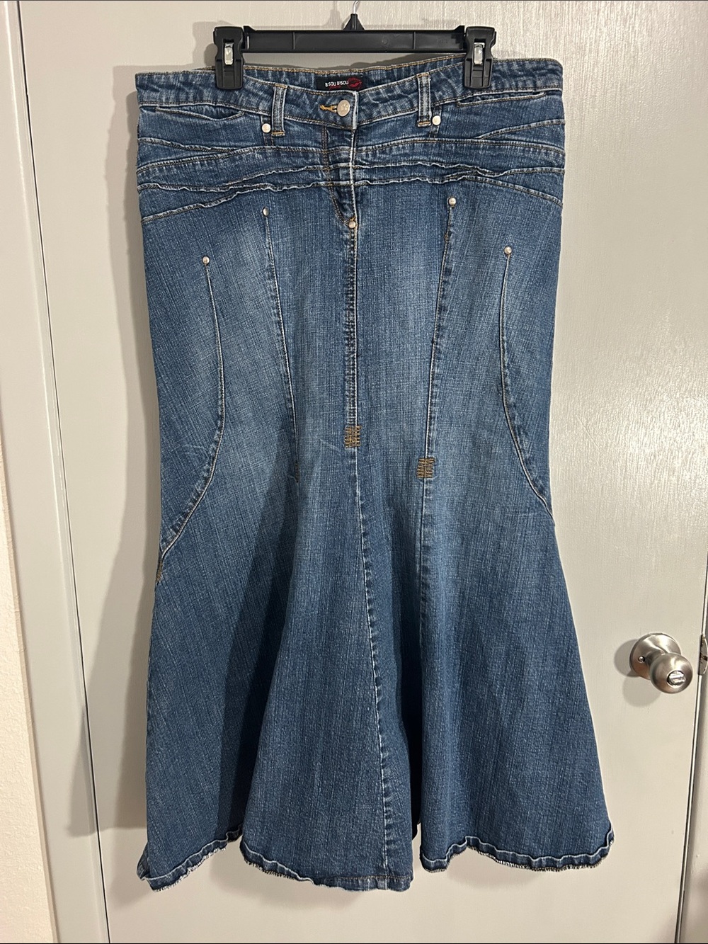 VTG Bisou Bisou Denim Mermaid Maxi Skirt Size 16 Y2K Flared Trumpet Jean